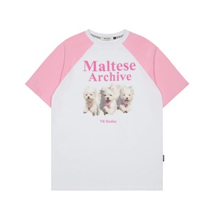 Korean Trendy Brand Waikei Three Puppies New Splicing Contrasting Color Right Shoulder Versatile T-Shirt for Men and Women Loose Short Sleeves