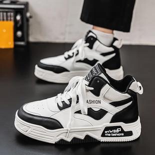 High-top shoes men's 2024 autumn new breathable white shoes versatile mid-top board shoes increased shoes men's breathable