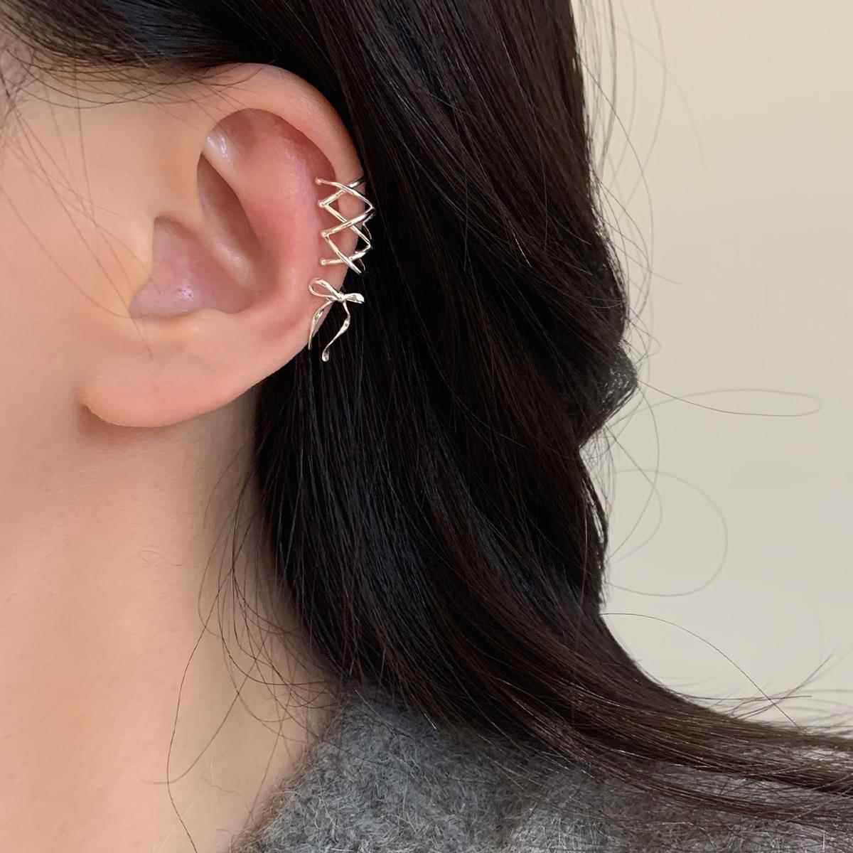 Ballet Girl Ear Clip Ribbon Bow Ear Clip Without Ear Holes Women's Ear Hanging Girl's Earrings Earrings