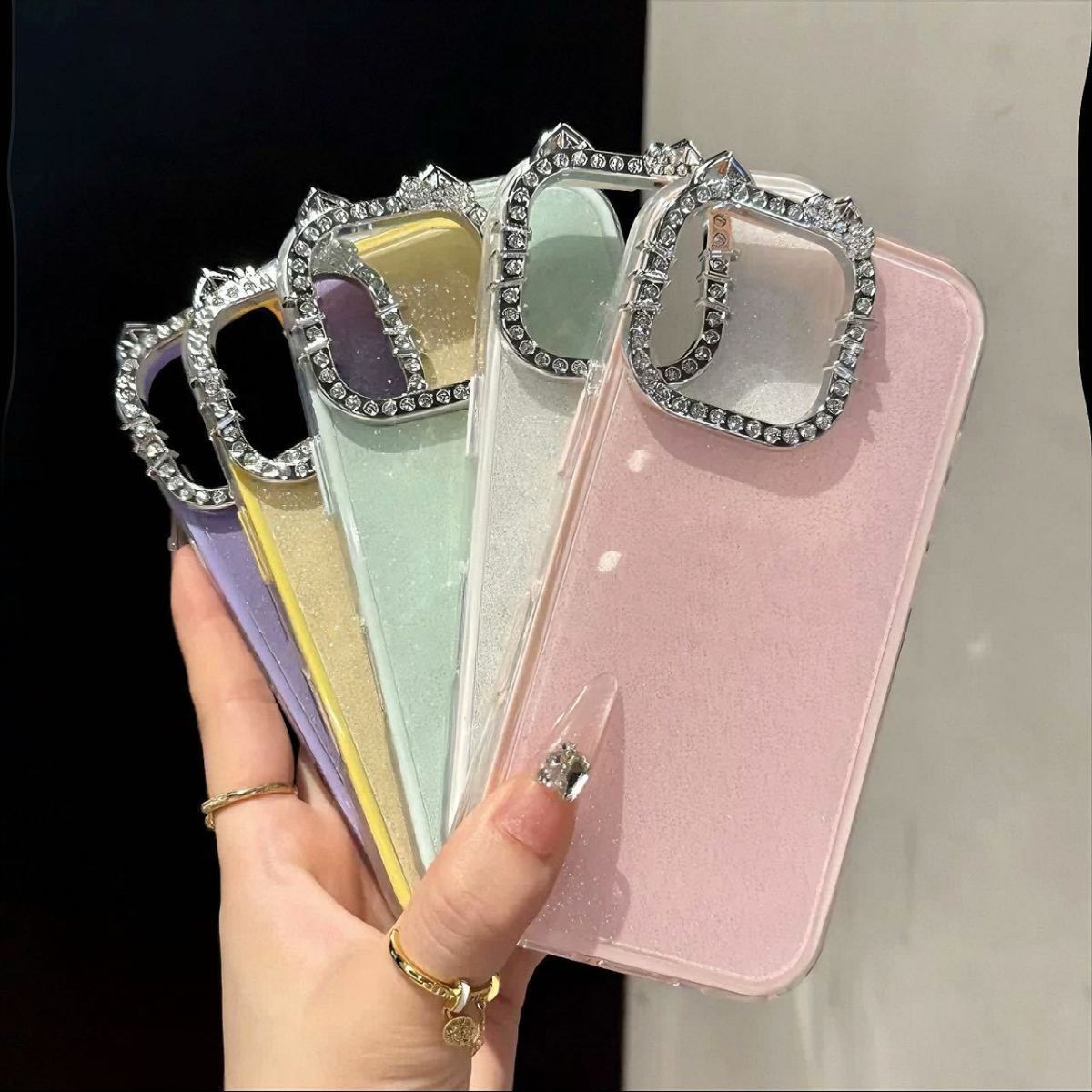 Cartoon KT lens frame rhinestone Apple 17 Pro Max phone case glittery personalized iPhone 16 Pro 15 girly