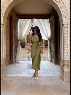 European and American Cross-border Women's Summer dress 2024 Sexy Asymmetric Silk Satin Backless Fashionable Long Dress dress