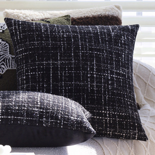 Light Luxury Vintage Black and White Pillow Case Sofa Pillow Living Room Chenille Pillow Model Room Hotel Home Soft Decoration