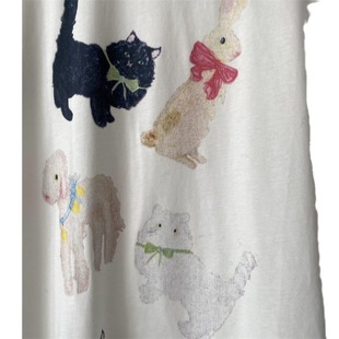 Korean Style Design Sense Niche Age-reducing Cartoon Rabbit Print Short-sleeved T-shirt Women's Summer Loose All-match Base Shirt Top