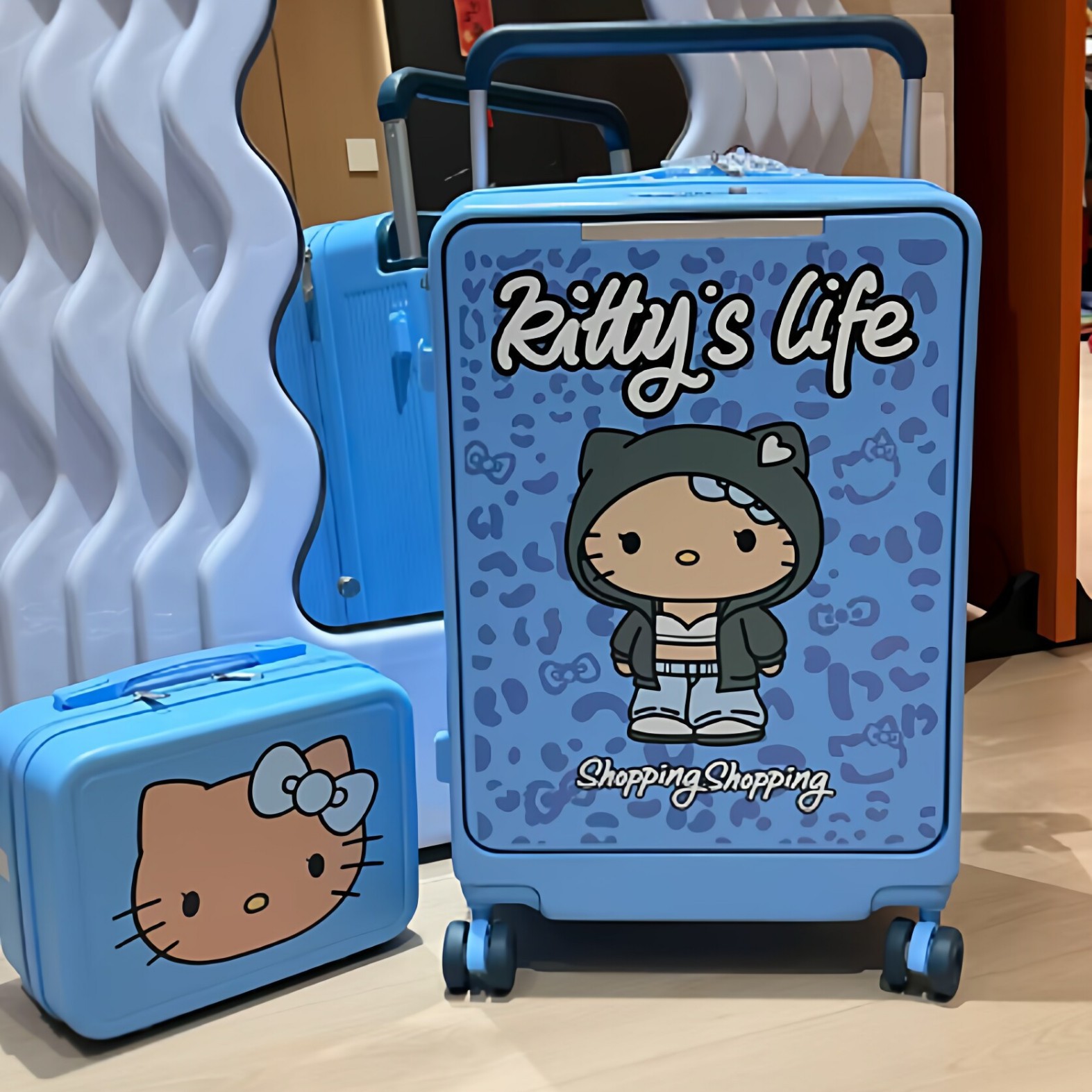 Popoglow Parent-Child Model 20inch Suitcase with Front Opening, Wide Handle, Universal Wheels, Combination Lock, Trolley Suitcase
