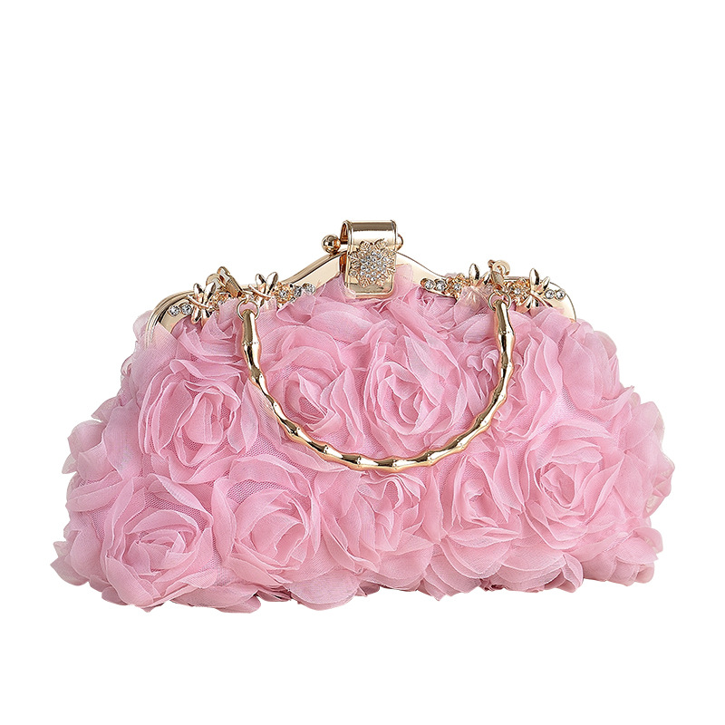 New elegant lace rose floral dress bag for banquets, weddings, bridesmaids, and more. It's a rhinestone-embellished shoulder bag, crossbody bag, or handbag suitable for cheongsam dresses.