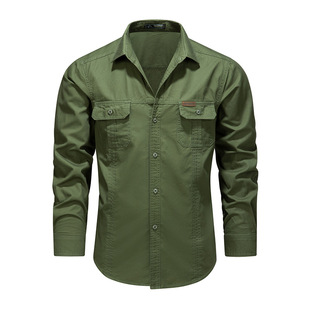 Spring and Autumn Tooling New Shirt Men's Work Clothes Cotton Casual Loose Shirt Outdoor Foreign Trade Men's Washed Shirt Trendy