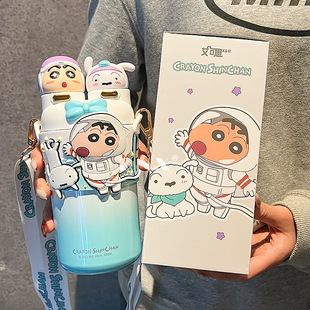 Crayon маленький новый стакан для воды с соломкой изолированная чашка для девочек с высоким значением и милые студенты сопровождает большую емкость из нержавеющей стали