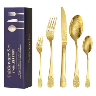 Western tableware all suit high-end gift box 24-piece steak knife and fork carved stainless steel knife and fork spoon 20-piece set