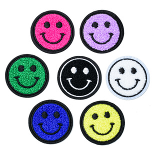 Towel Embroidered Embroidered Label Smiling Face Expression Cloth Sticker Shoes and Hats Bag Accessories Patch Cartoon Embroidered Applique Adhesive