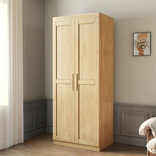 Solid Wood Wardrobe Opposition Door Modern Simple Home Bedroom Small Apartment Wardrobe Storage Cabinet Rental Room Log Style
