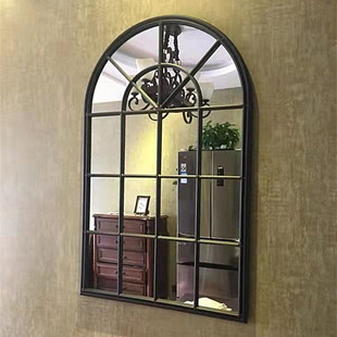 European wrought iron false window mirror wall decoration arc window living room decoration mirror frame wall scene mirror frame wall hanging a generation of hair