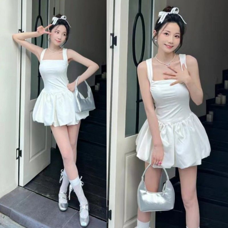 Hot Girl's French-Style Fairy-Like Ballet-Style Sweet and Cool Waist-Cinching Sleeveless Flower Bud Skirt Puffy Fairy Dress