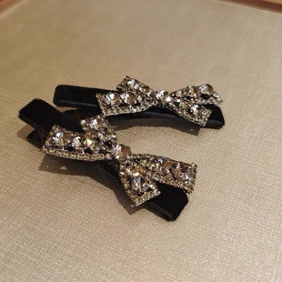 Black Velvet Hairpin Full Diamond Light Luxury Bow Hairpin Cyber Celebrity Shining Diamond-encrusted Bangs Side Clip Duckbill Clip