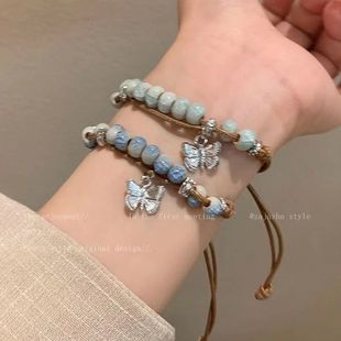 New Chinese-style Butterfly Ceramic Beaded Woven Bracelet Women's Summer 2024 New Retro National Fashion Ethnic Style Antique Jewelry