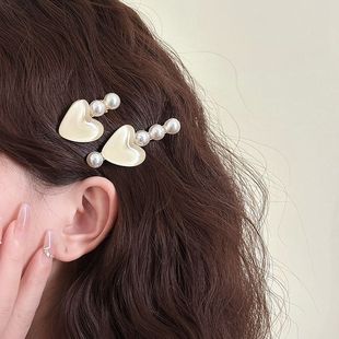Sweet pearl love hair clip forehead broken hair bangs clip girl heart princess hair clip cute duck bill clip hair accessories
