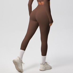 New cross-border solid color double-sided sanding tight high waist high elastic breathable yoga pants sports running fitness yoga clothing