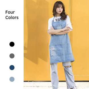 Foreign Trade Amazon Apron South Korea Japanese-style Washed Cotton Denim Apron Cross-border Advertising Apron
