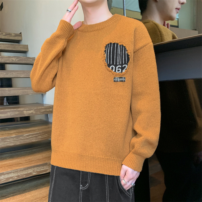 2024 Spring and Autumn New Stitching Pullover Knitted Sweater Men's Fashion Brand Fashion Warm Simple All-match Casual Sweater