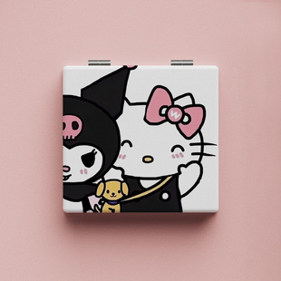 Портативное двустороннее зеркало Sanrio Kuromi, косметическое зеркало для макияжа, студенческое легкое складное маленькое зеркало, настольное зеркало