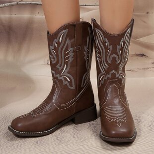 2023 autumn and winter new western Denim women's boots embroidered sleeve martin boots square head retro boots
