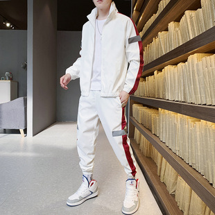 Men's leisure sports cardigan suit men's spring and autumn reflective strip two-piece sports suit wholesale foreign trade