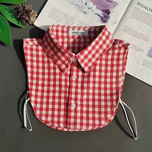 Spring Autumn Winter New Cotton Red and White Small Square False Collar Women's All-match False Collar Shirt Collar Women's Collar Sweater Collar