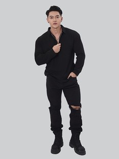 Autumn and Winter Sports Sweat Men's Fitness Waffled Half-Zip Lapel Casual Daxin Chinese Training Running Top