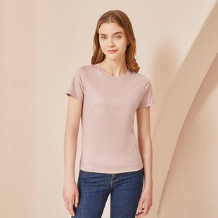 Summer New Women's Silkworm Silk Cool Cotton Short-sleeved T-shirt Thin Breathable Casual All-match Sweat-absorbent Casual Top