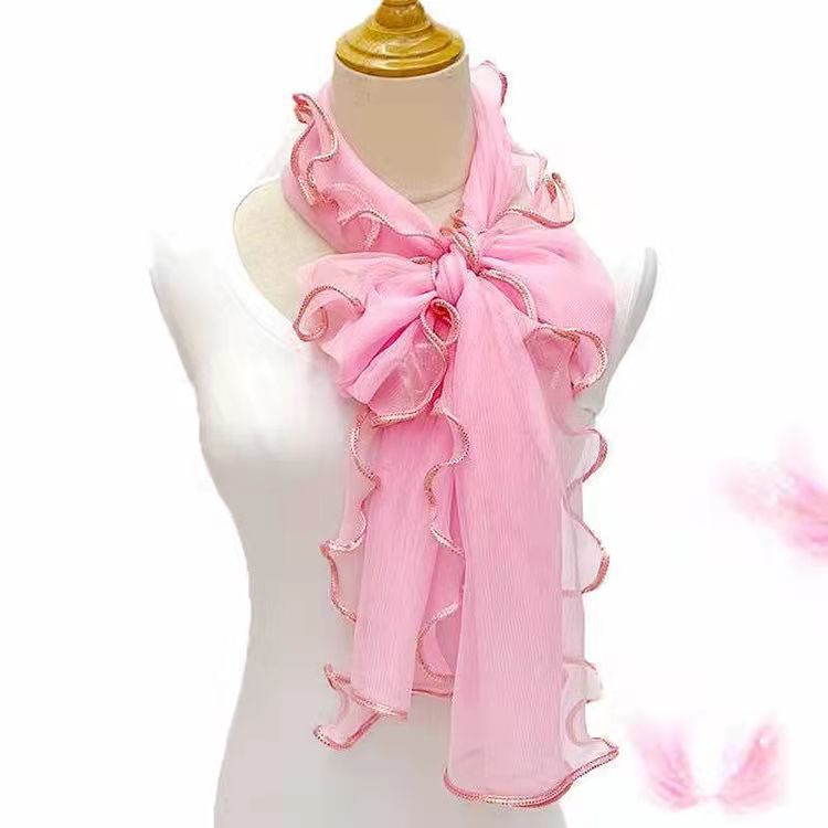 Solid Color Gold Silk Scarf with Rolled Edges, Ruffled Silk Scarf, Elastic Shawl, Neck Scarf, Dance Silk Scarf