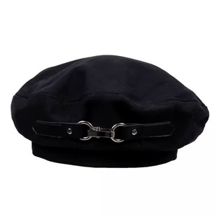 New Heart Beret for Women with Leather Buckle Design, Dark Japanese Niche Versatile British Retro Artist Hat