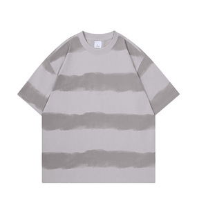2025 Summer New Fashion Brand Tie-dyed Washed Striped Short-sleeved T-shirt Men's Casual Loose plus size National Fashion Top
