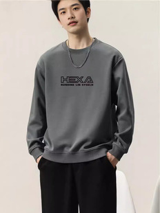 American Fashion Brand 320g Simple Letter Heavy Long Sleeve T-Shirt Men's Spring and Autumn Loose Crewneck Pullover Sweatshirt Men's