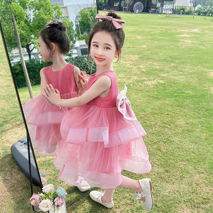 2025 Summer Girls' dress High-class Birthday Dress for Baby Girls Summer Western Style Sleeveless Puffy Princess Dress