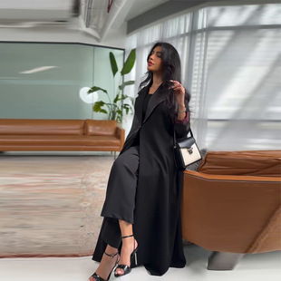 2025 new European and American Amazon cross-border foreign trade women's temperament long sleeve stitching pure black fashion high-end suit