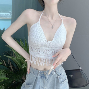 V-Neck Low-cut Camisole Hanging Neck Beauty Back Tube Top with Chest Pad ins Top Summer Joker Outer Wear Top 199-3