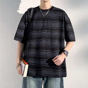 2025 Summer New Student Striped Crewneck Short-sleeved T-shirt Korean Loose Clothes Fashionable Brand Half-sleeved Top