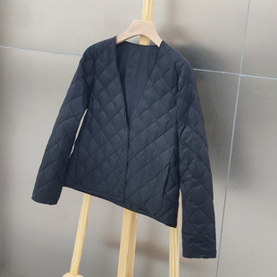 Down Jacket Women's Short Lightweight V-Neck Korean Style plus size Slim-Fit Diamond-Shapes Small Coat with Inner Pile Winter Coat Fashionable