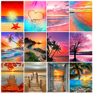5D DIY Diamond Painting Sunset Sea Art Rhinestone Home Decor