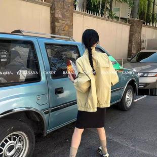 BANANACANDY spring new Korean style loose fashion solid color stand collar short trench coat jacket top 0465