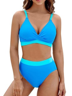 Cross-border European and American Foreign Trade New Hot Triangle Color Bikini Sexy Gather High Waist Sports Swimwear