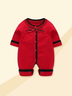 Baby Clothes Jumpsuit Spring Clothes Baby Girl Sweater suit Spring and Autumn Knitted Newborn Western-style Bag Fart Clothes Climbing Clothes