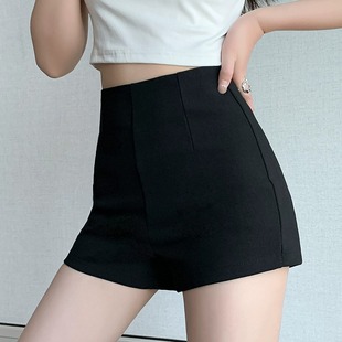 Black suit shorts women's summer wear high waist A- line tight stretch small anti-exposure safety bottoming hot pants