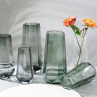 European Style Simple Creative Glass Vase New Aqua Flowers Lily Geometric Vase Flower Dried Flower Flower Ornaments