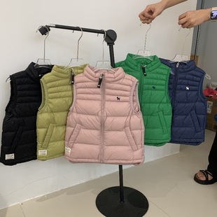 Children's down jacket vest winter new solid color stand collar thin light boys and girls down liner wholesale
