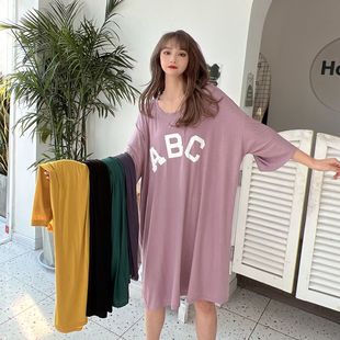 Pajamas Women's Modal Letter Printed dress Summer Loose plus size Nightdress Pregnant Women's Dress Outer Wear