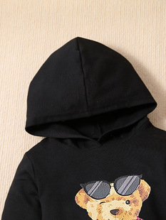 Girls' Long Sleeve Sweater Two-Piece Children's Girl's Fashion Cute Cartoon Bear Spring and Autumn Hooded Pullover suit