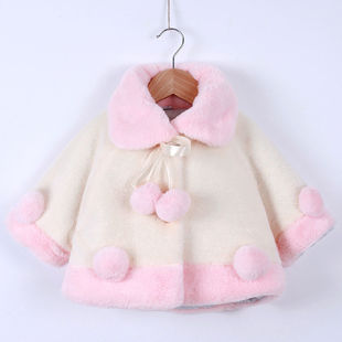 Children's autumn and winter coat children's fur cloak 23456 years old plus cotton fleece-lined shawl loose baby girl princess style