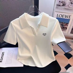 Pure Cotton Polo Collar Short-sleeved T-shirt Women's Summer New Korean Style Small High-end Short Top Shoulder T-shirt