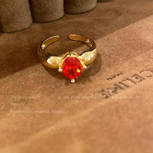 Middle Ancient Style vintage Gold Wire-drawing Ring Women's Light Luxury High-end Niche Design Opening Adjustable Ring