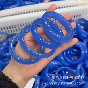 Live supply outside Mongolia material library blue bracelet flat substitute chalcedony bracelet imitation blue water jadeite bracelet jade generation hair